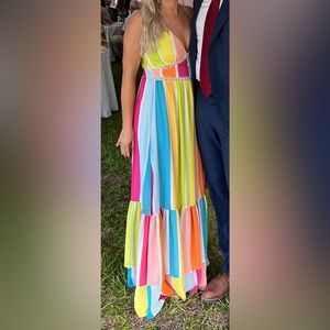 Rainbow stripe maxi dress, wedding guest dress, summer or spring wedding guest